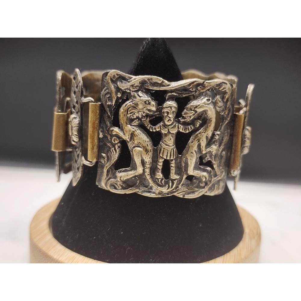Vintage Mixed Metal Link Storybook Bracelet Ancient Mythology